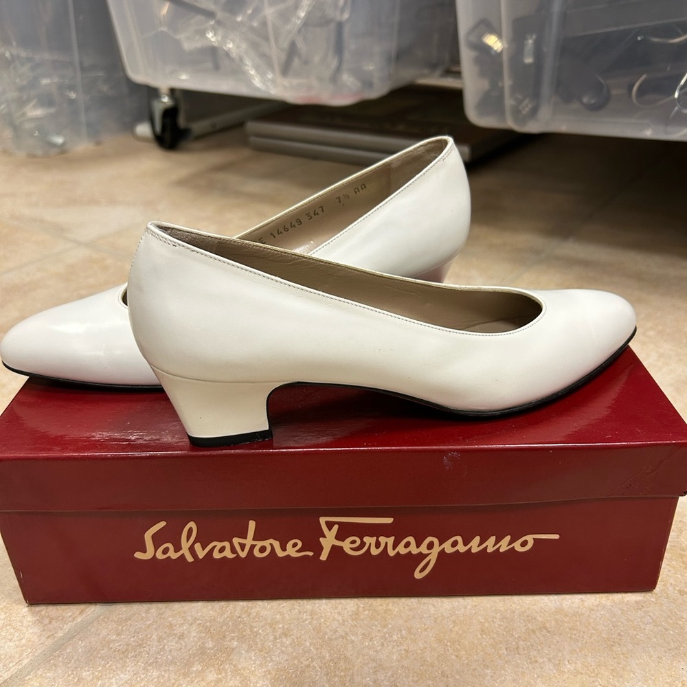 Salvatore Ferragamo Classic White Pumps